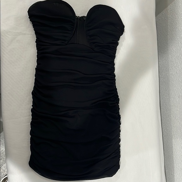 Black Ruched Strapless Bodycon Dress - Picture 1 of 6